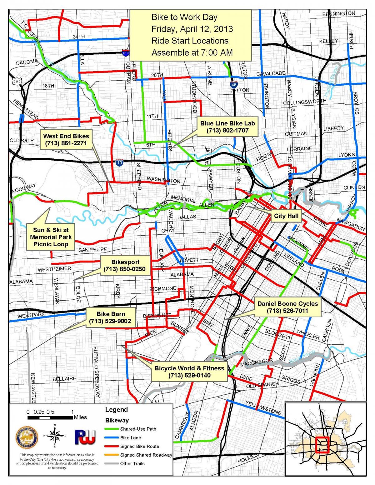 bike trails Houston kaart
