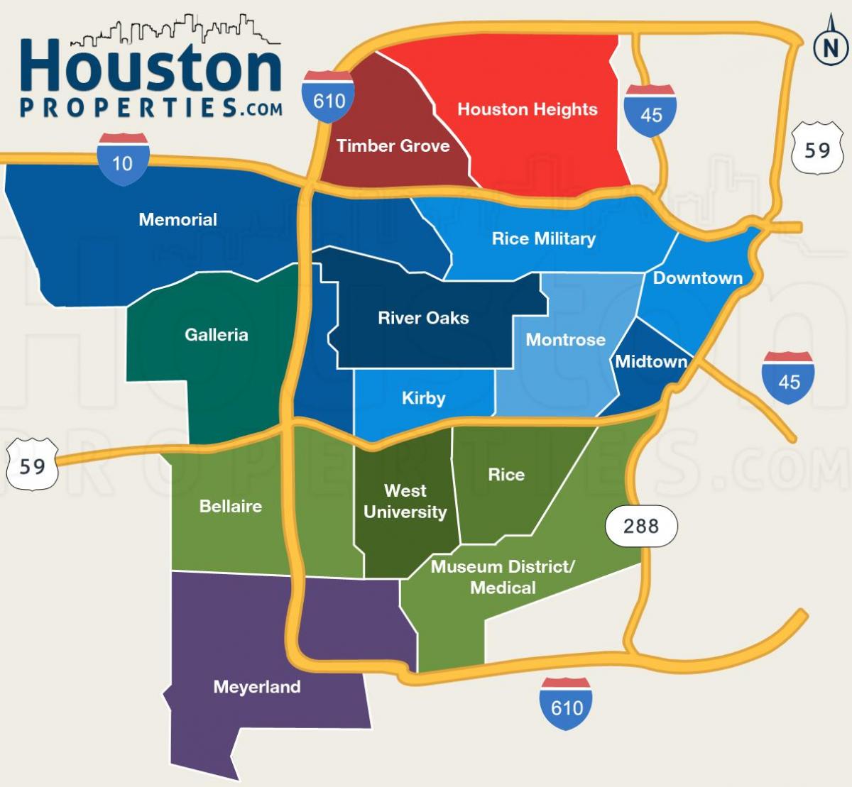 kaart Houston linnaosade