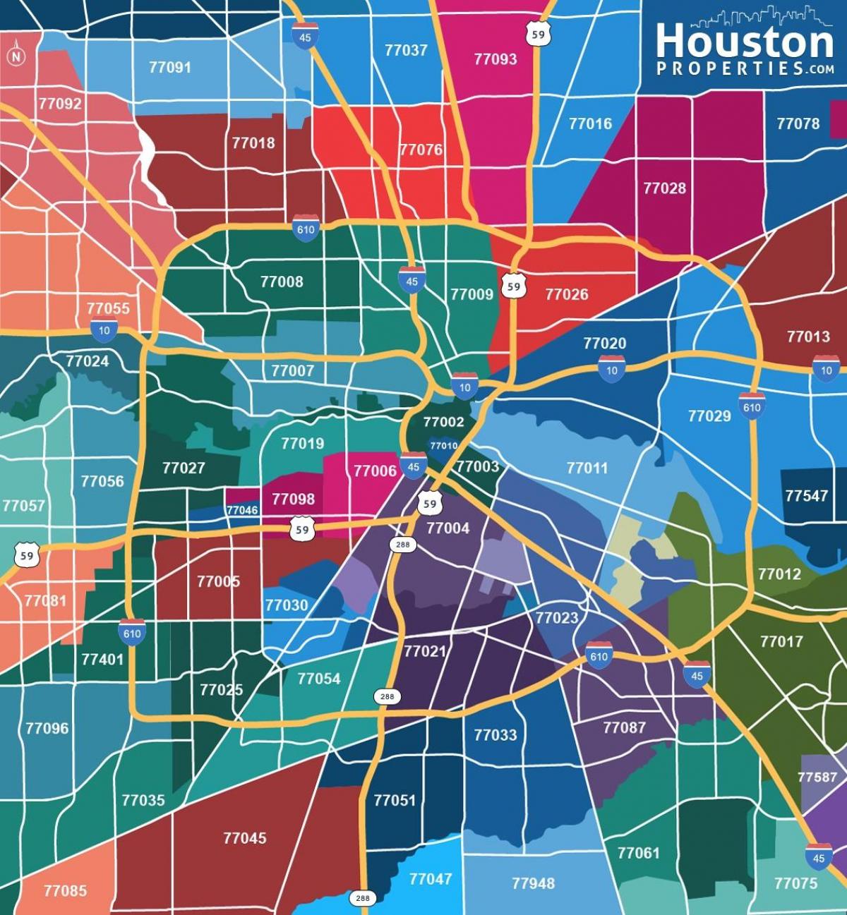 kaart Houston zip-koodide